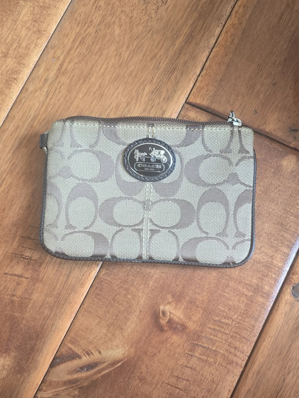 Coach Khaki and Light Brown Signature Coin Purse
